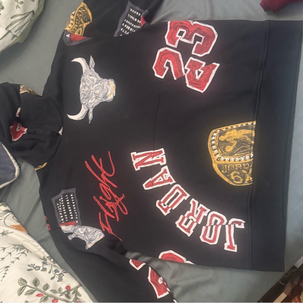 Jordan Black Hoodie with Red and Gold Graphics